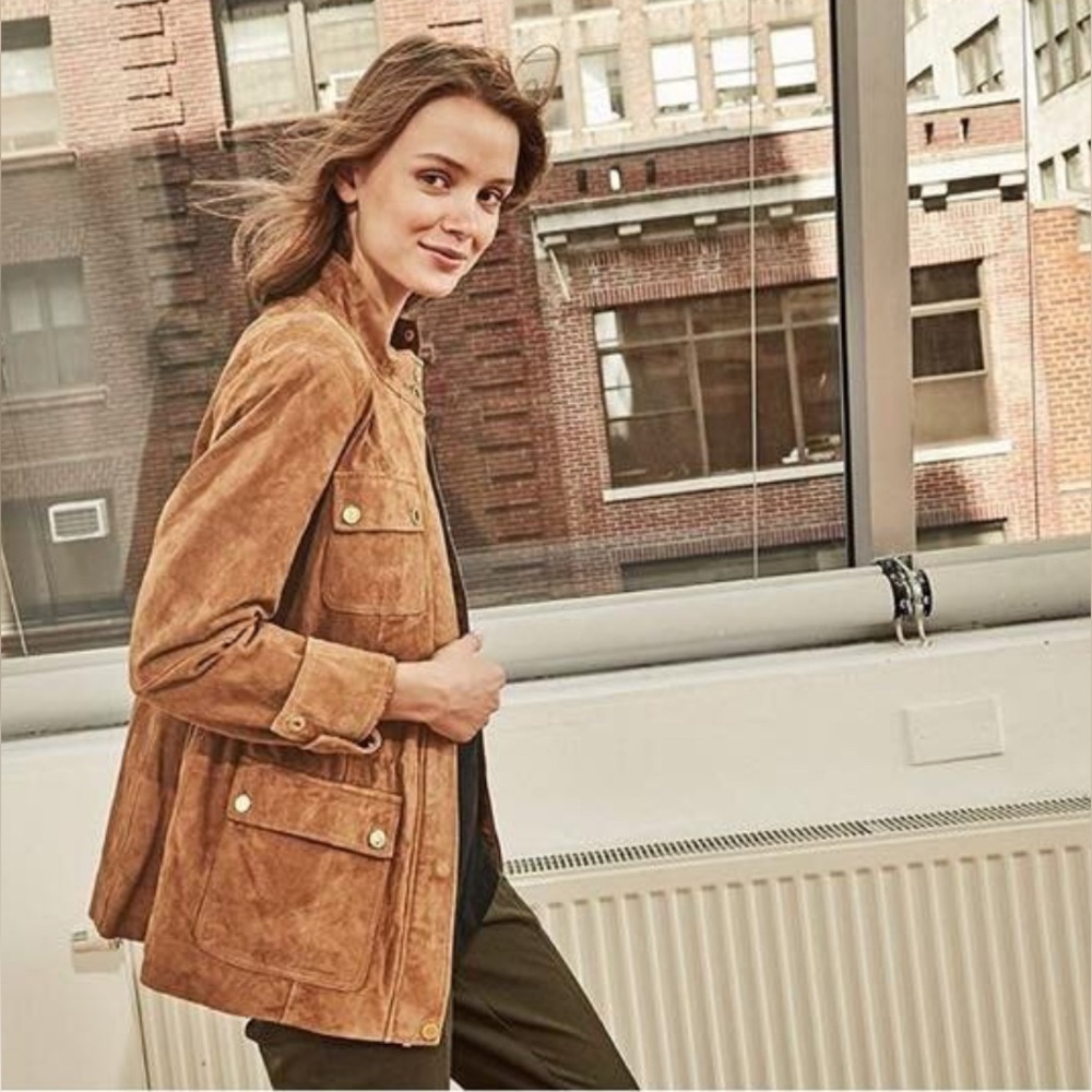 Isaac Mizrahi Live! NWOT Genuine Leather zip and button jacket size M, 21” p2p